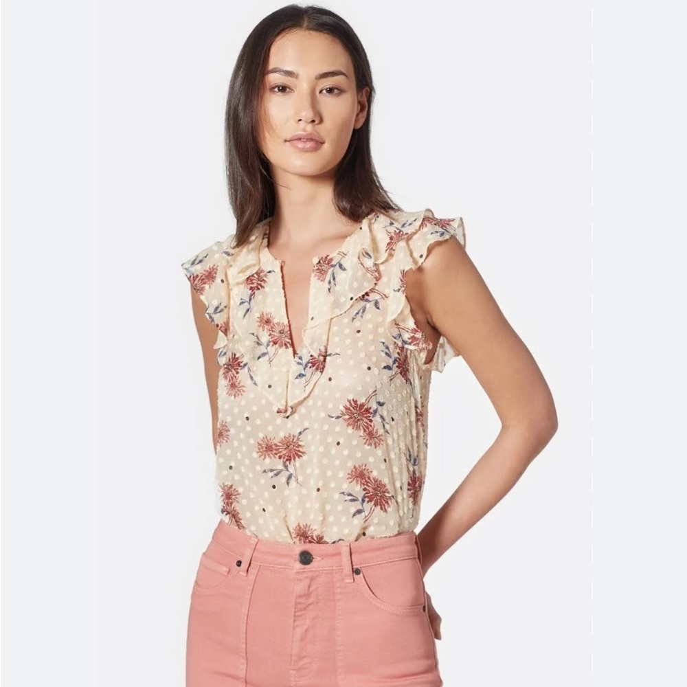 Joie Eddison Ruffle Silk Blend Floral Top Size S